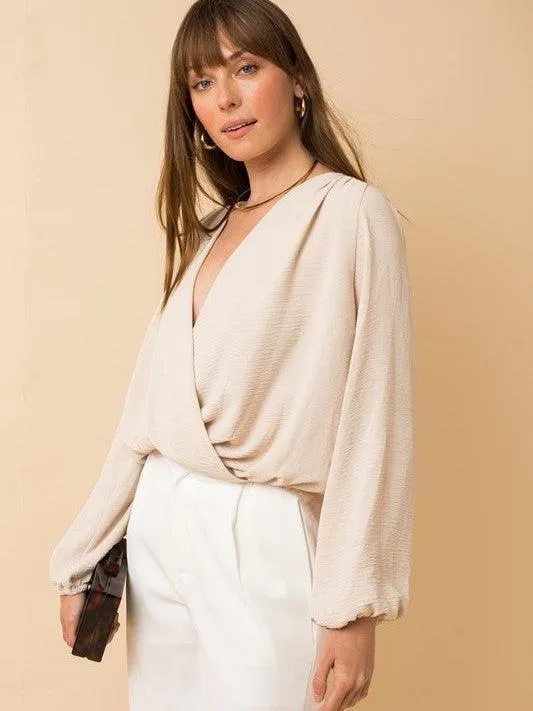 Stand Out Surplice Flowy Blouse with Full Sleeves