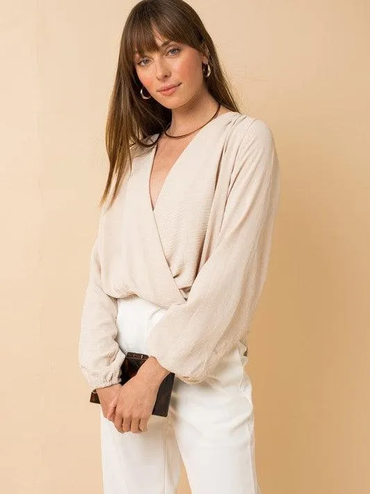 Stand Out Surplice Flowy Blouse with Full Sleeves