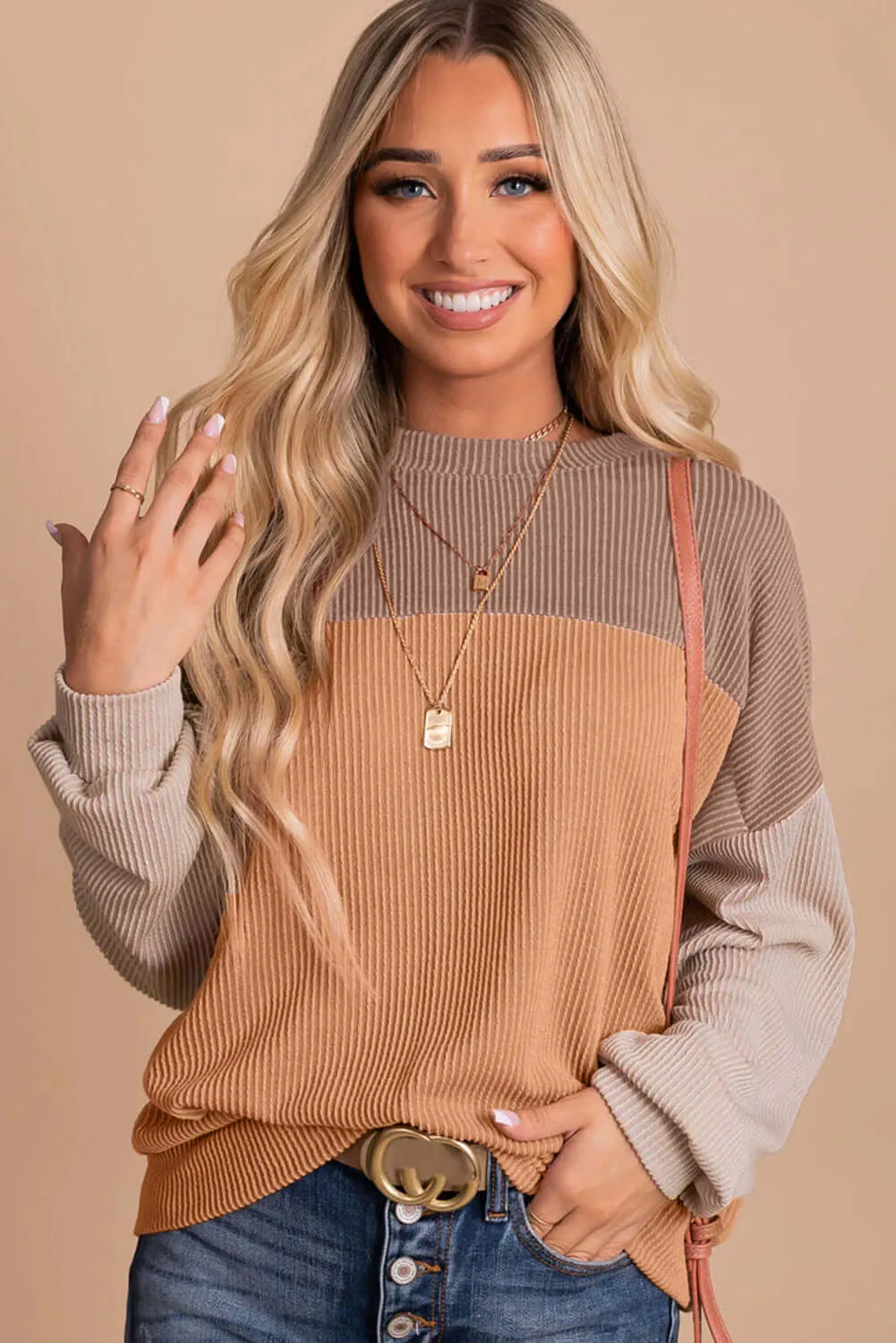 STANDOUT Color Block Top - Taupe/Tan