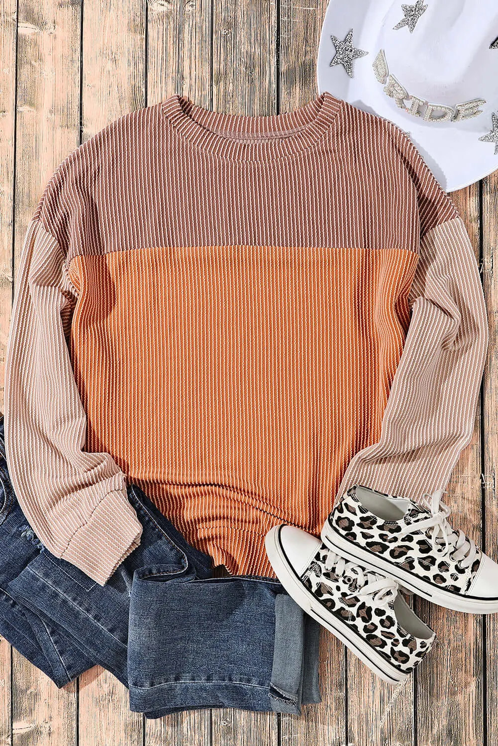 STANDOUT Color Block Top - Taupe/Tan