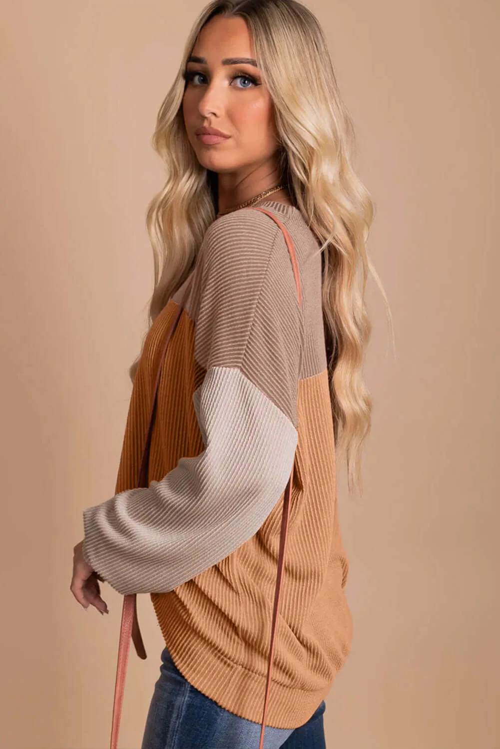 STANDOUT Color Block Top - Taupe/Tan