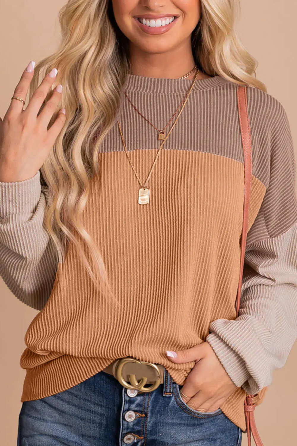 STANDOUT Color Block Top - Taupe/Tan