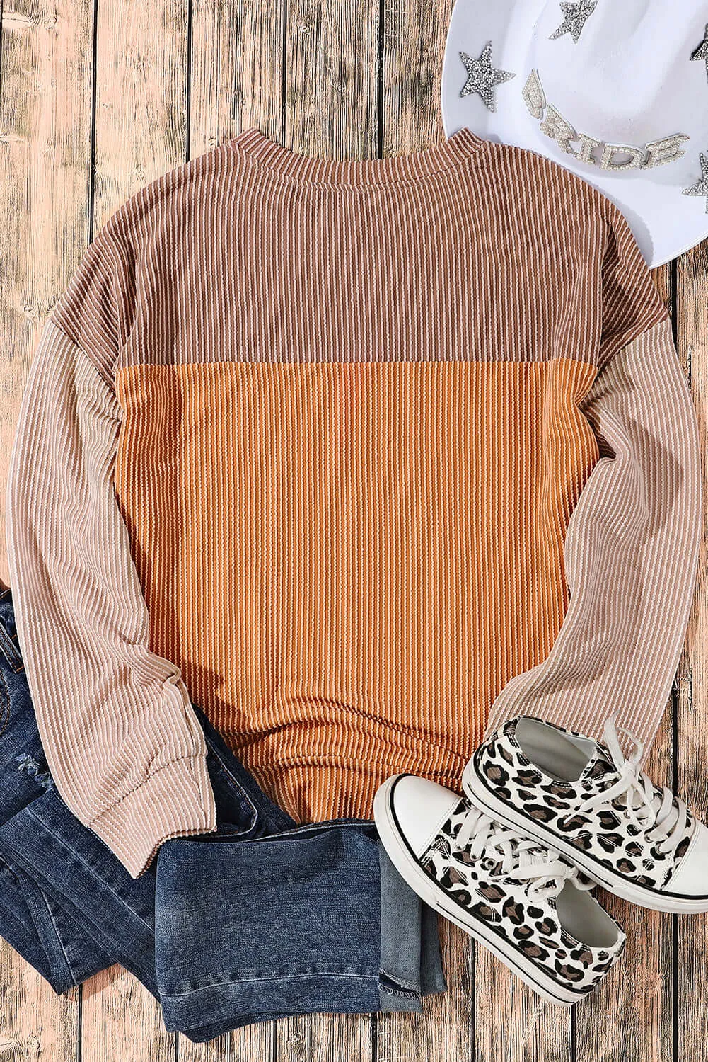 STANDOUT Color Block Top - Taupe/Tan