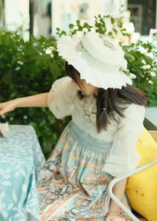 Style Light Green Lace Bow Floral Straw Woven Sun Hat