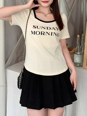 Sunday Morning Print Square-Neck Tee