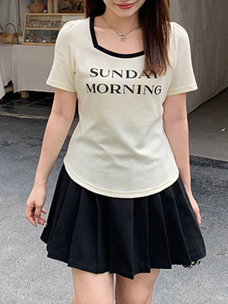 Sunday Morning Print Square-Neck Tee