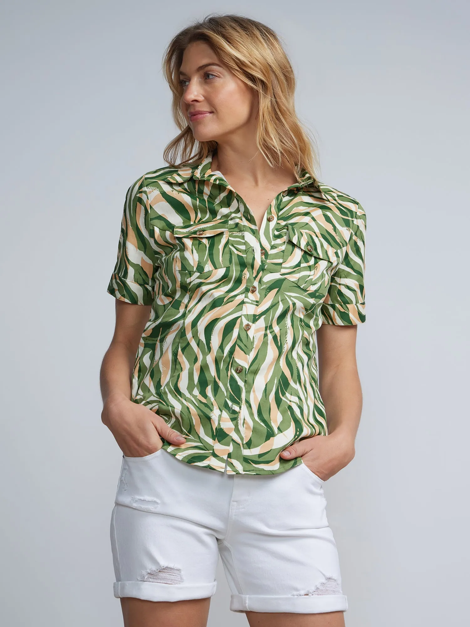 Tall Leaf Print Short-Sleeve Button-Front - NY&C Madison Shirt®