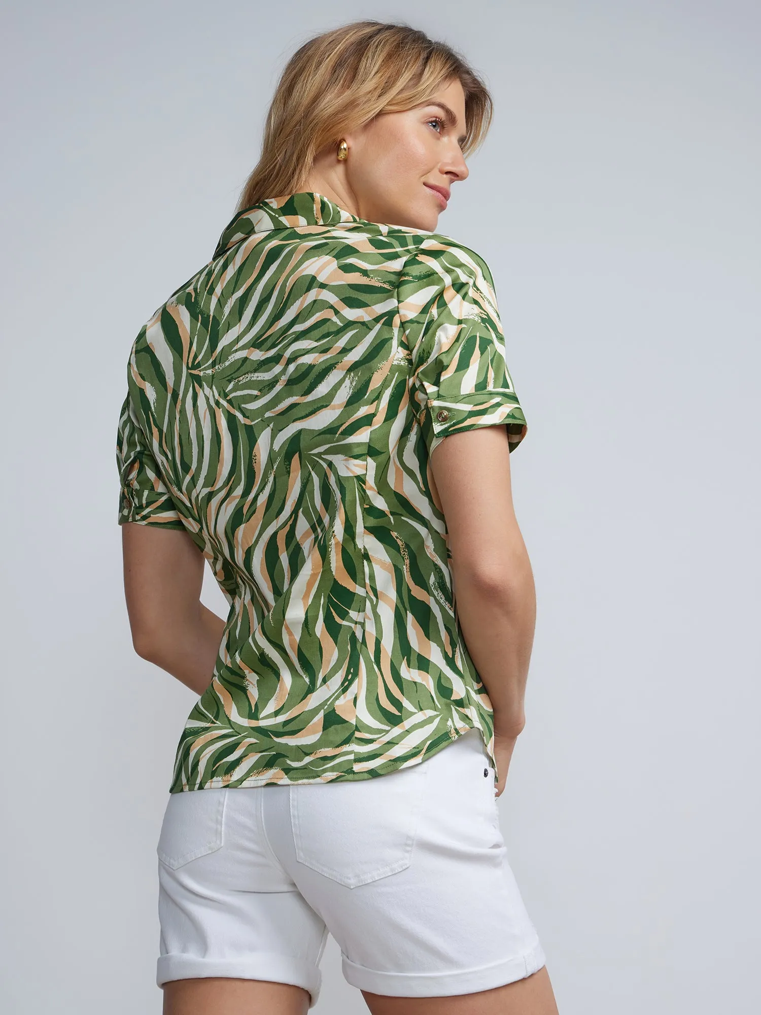 Tall Leaf Print Short-Sleeve Button-Front - NY&C Madison Shirt®