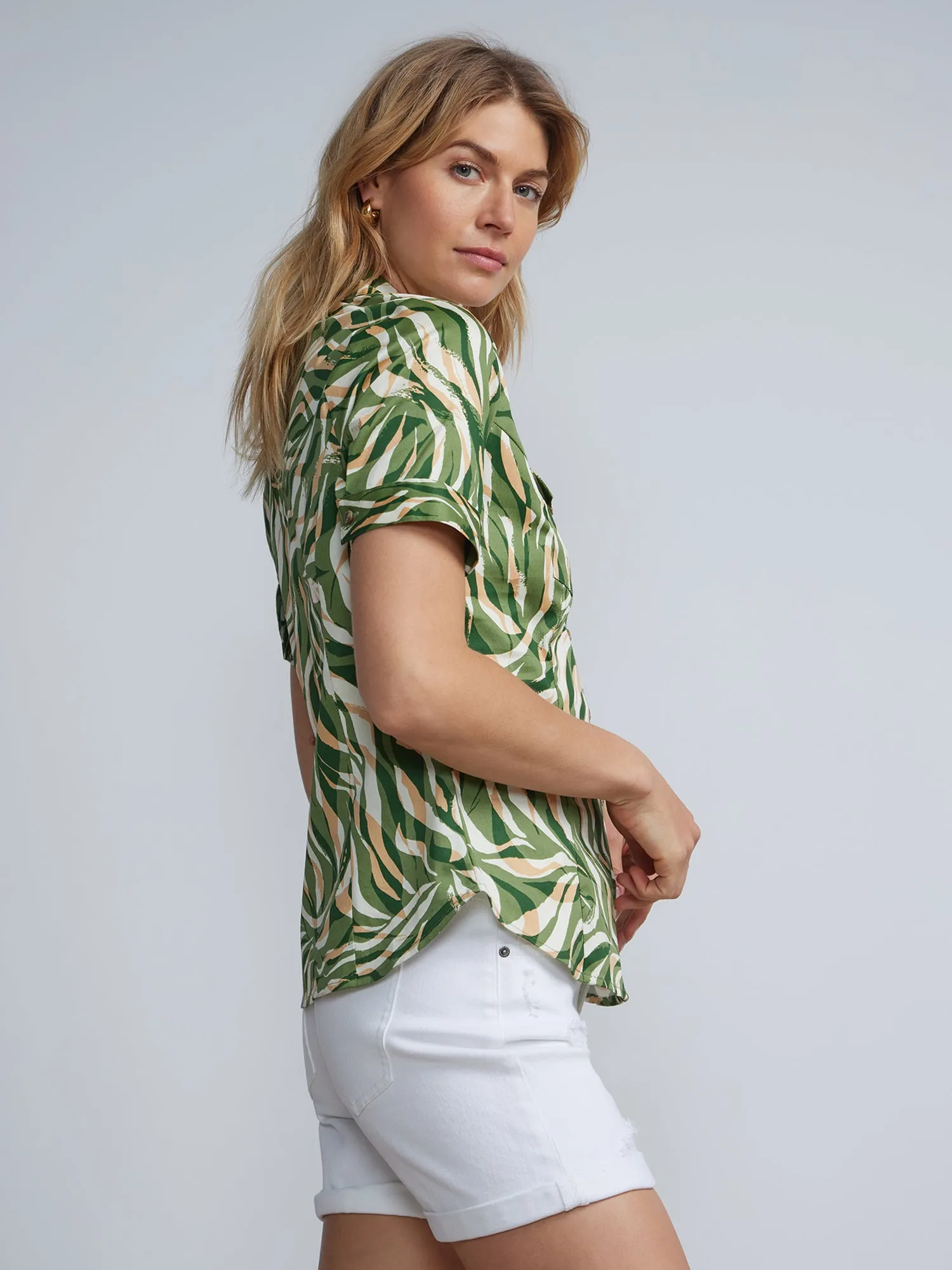 Tall Leaf Print Short-Sleeve Button-Front - NY&C Madison Shirt®