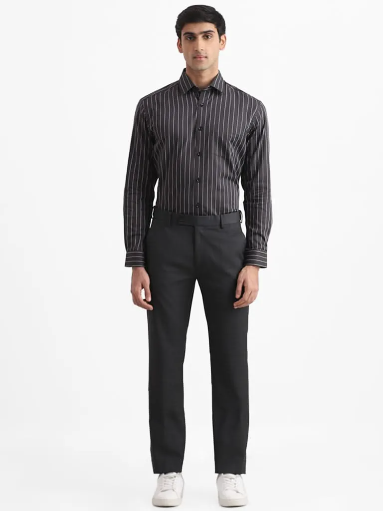 WES Formals Black Striped Cotton Relaxed-Fit Shirt