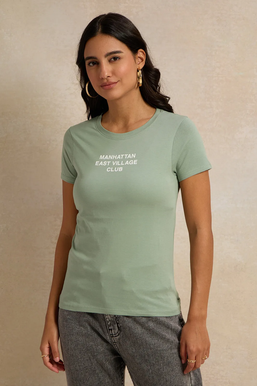 Women Green Manhattan Printed T-Shirt