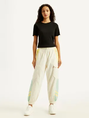 Women's Mid Rise White Track Pants