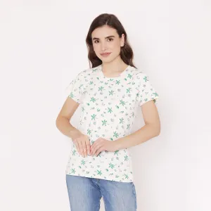 Women's Printed Half Sleeve Casual T-Shirt - Off White