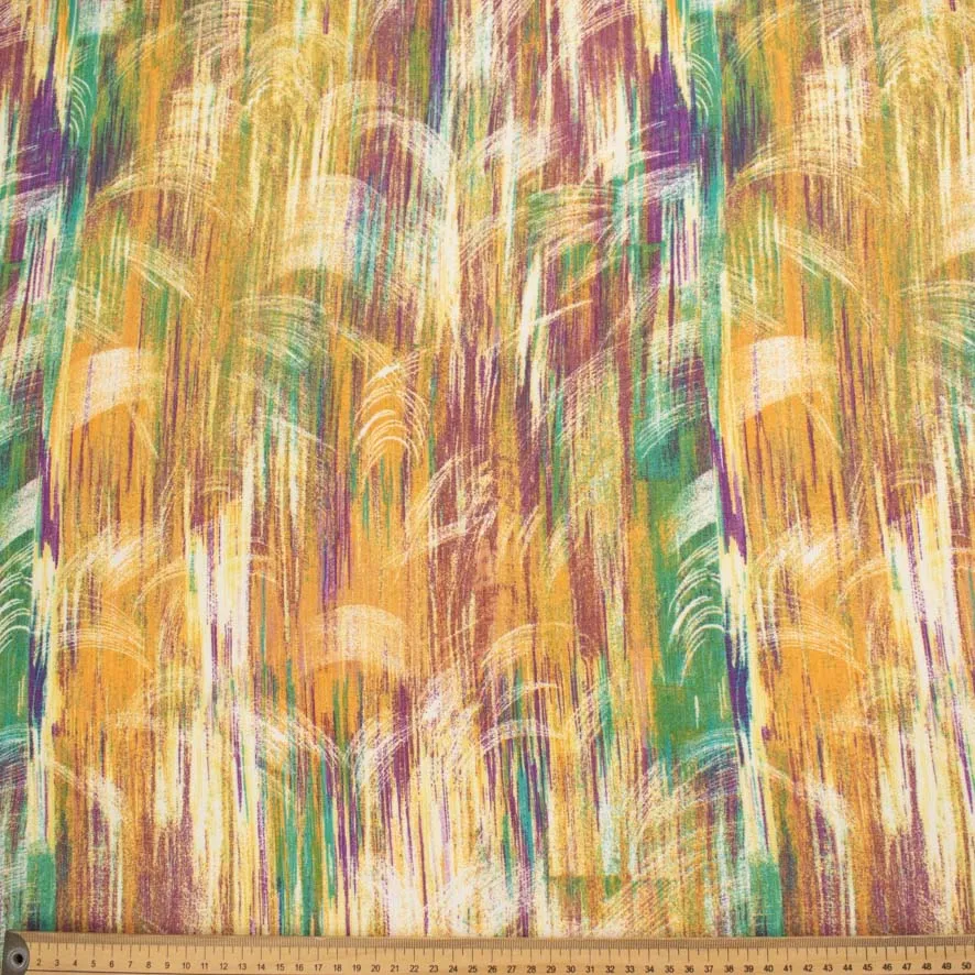 Yellow & Green Abstract Printed Linen Look Crepe