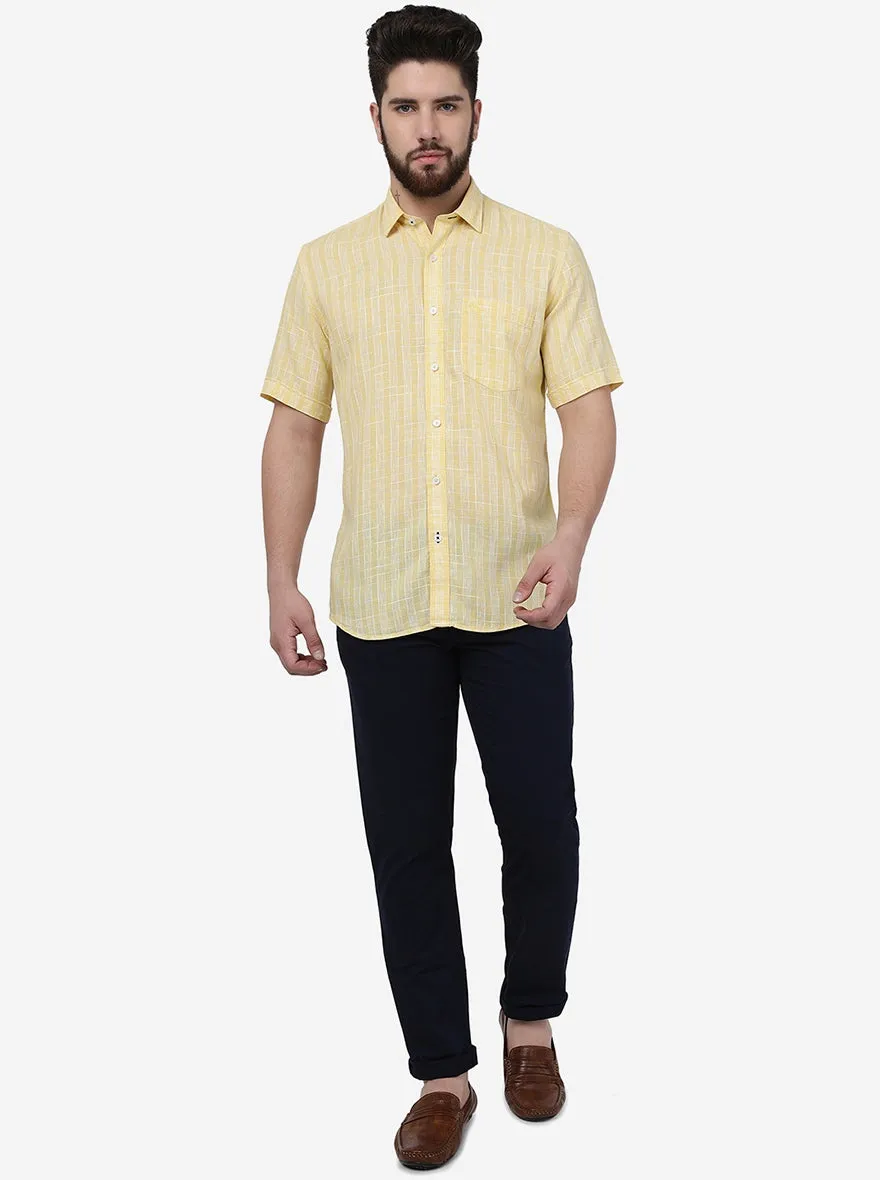 Yellow Checked Slim Fit Semi Casual Shirt | JadeBlue